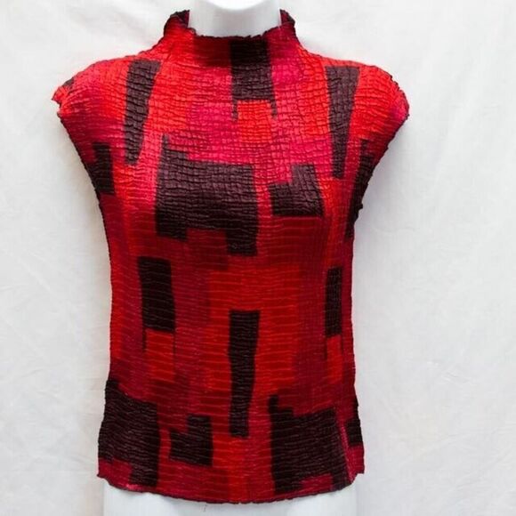Vgt Rafael Y2K Blood Red Goth Crinkle Sleeveless Mock Neck Stretch Top Size S - Picture 4 of 9